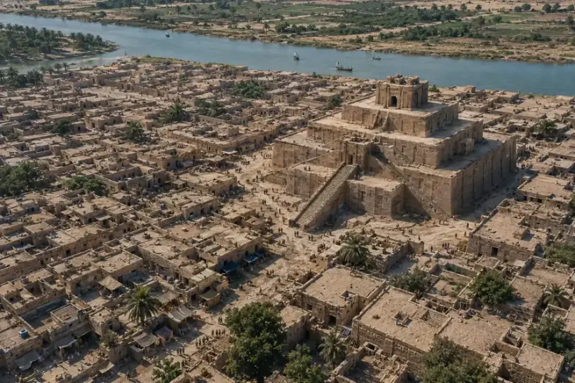 Reconstrucción de la antigua Babilonia y su templo monumental