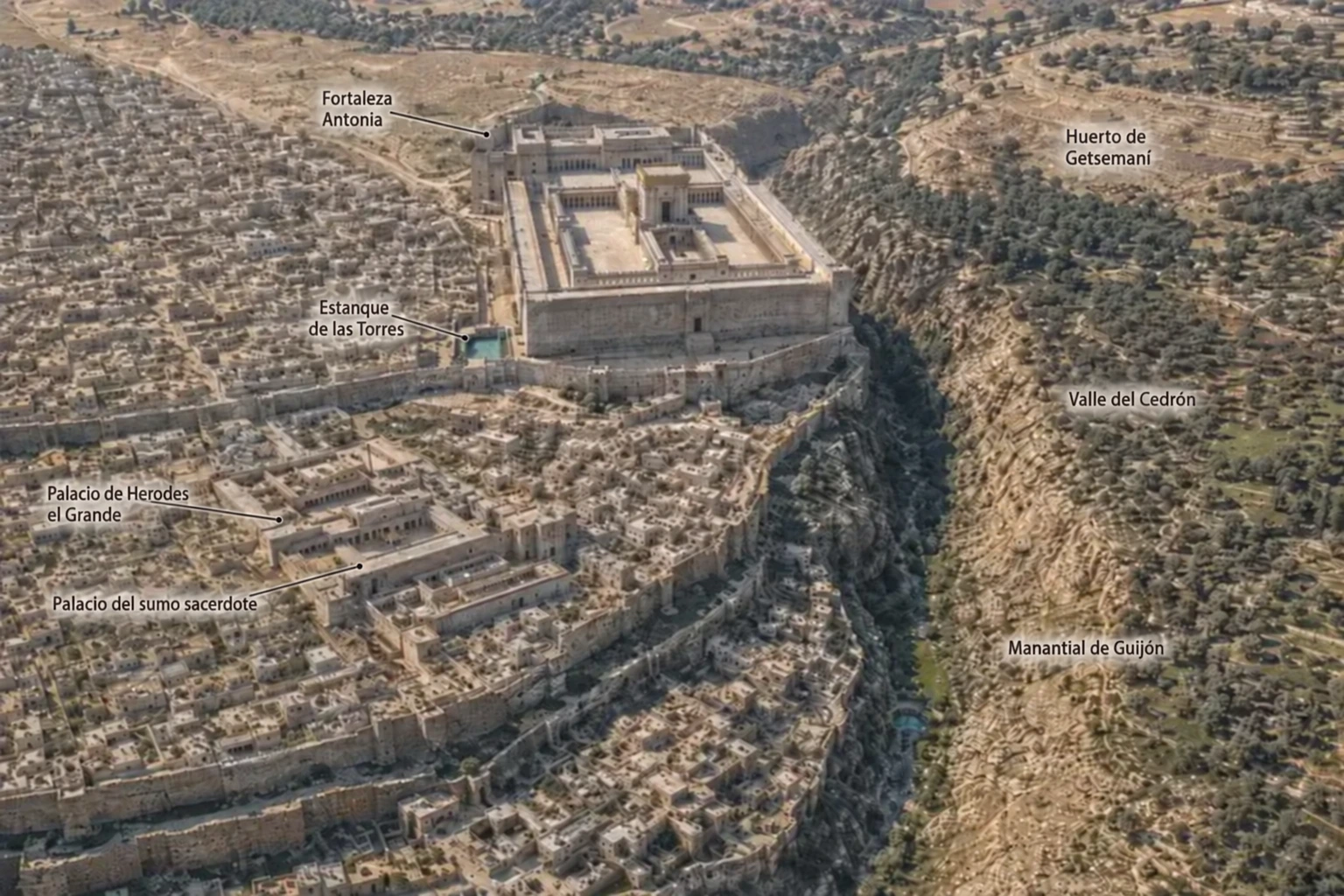 Jerusalén, el templo, el valle del Cedrón y el huerto de Getsemaní